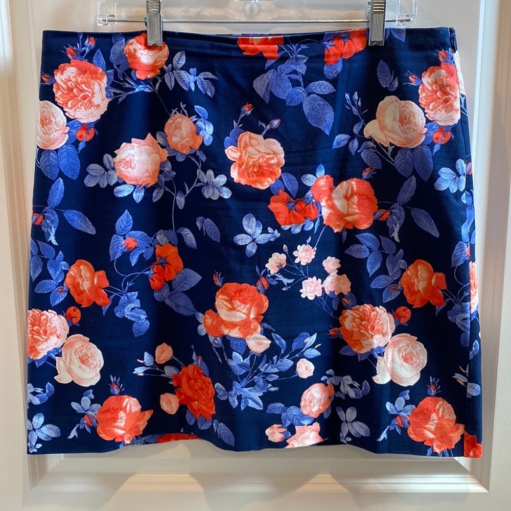 Talbots Floral A-Line Skirt; Blue and Orange Size 14